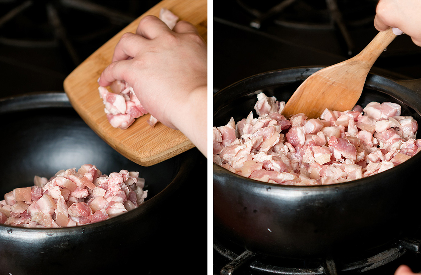 Adding pork belly