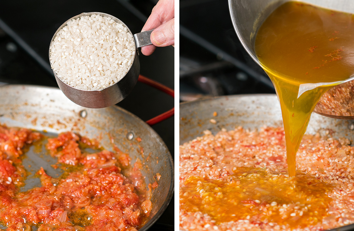 Adding rice and broth