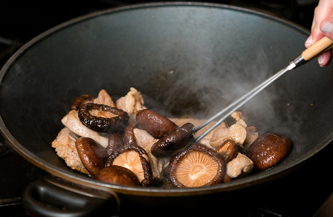 Cooking pork and mushroom