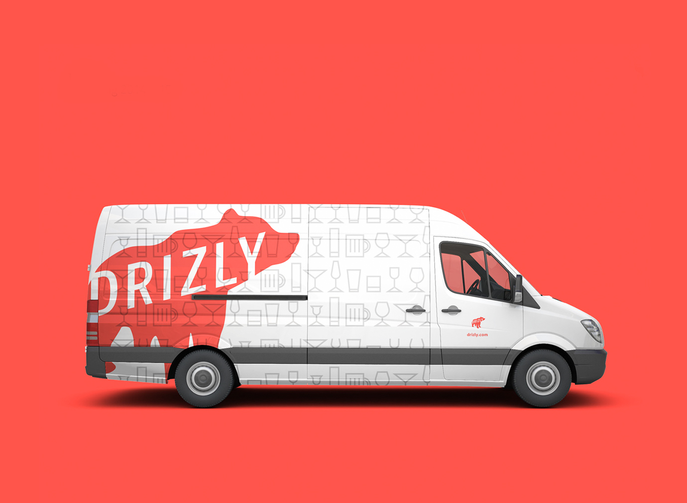 Drizly delivery van displaying it's logo and contemporary graphics