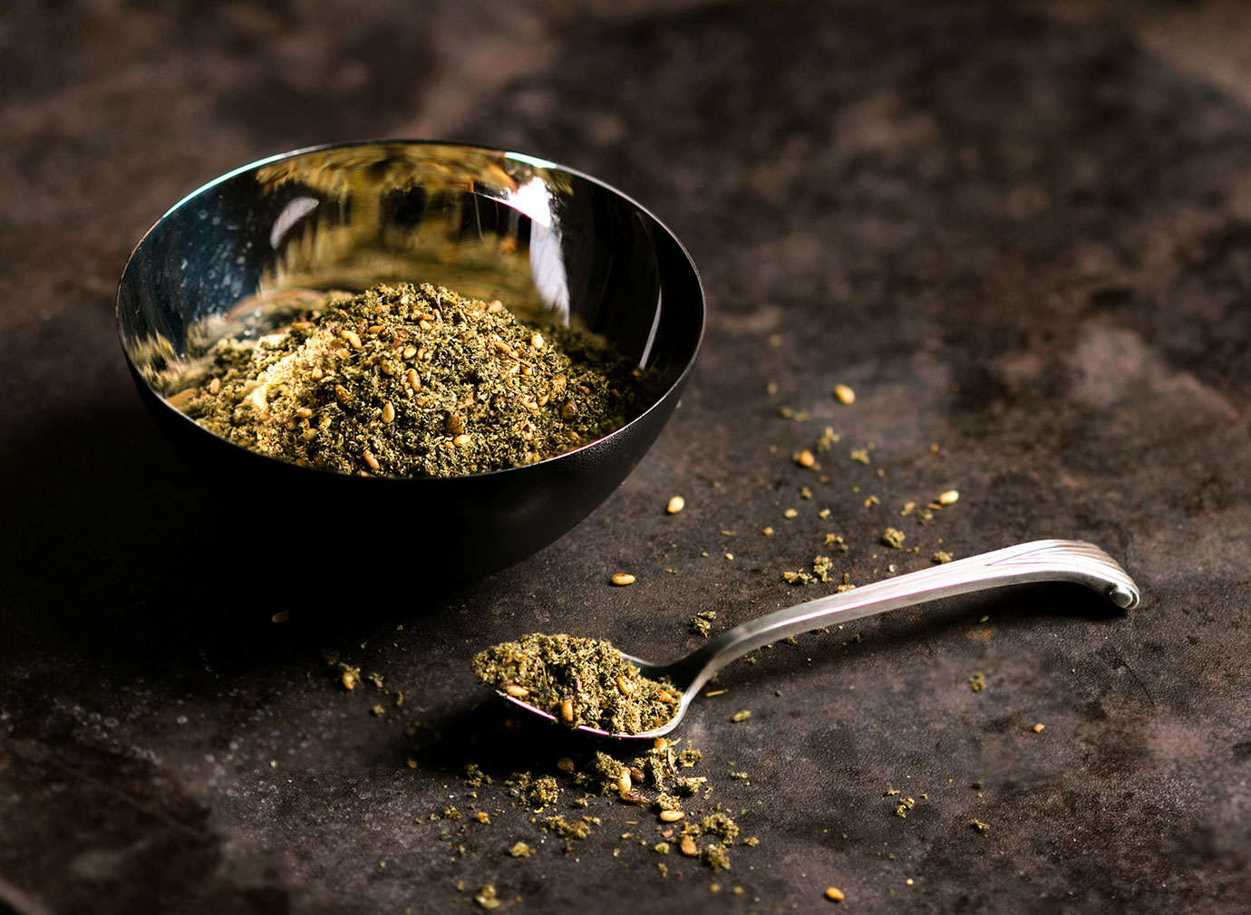 Za'atar spice in a dish.