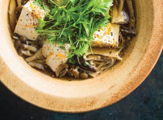 Donabe Sun-Dried Mushroom and Tofu Hot Pot.