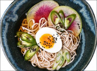 Soba Noodles with Egg and Watermelon Radish