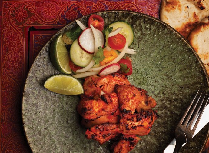 Plated tandoori chicken.